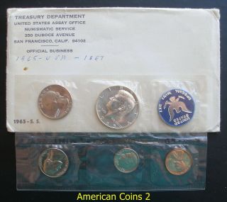 1965 S U.  S.  Coin Set 5 Coins With 40 Silver Kennedy