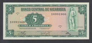 Nicaragua 5 Cordobas 1972 Au - Unc P.  122,  Banknote,  Uncirculated