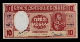 Chile 10 Pesos 1939 I23 Pick 92d Xf - Au.
