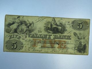 1855 $5 The Valley Bank Of Maryland Obsolete Currency Cu030/re