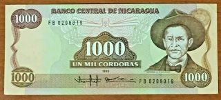 Nicaragua 1000 Cordobas Sin Sobre Sello En Aunc - Sandino 19 - Jul - 1979 Serie Fb