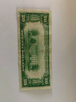 1934 20 Dollar Bill Federal Reserve Note,  Light Green Seal 2