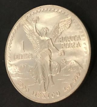 1990 Mexican Libertad 1oz.  999 Fine Silver Coin Una Onza Plata Pura Mexico