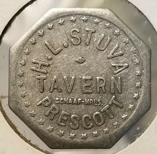 Vintage H.  L.  Stuva Tavern Prescott Iowa Good For 5c In Trade Token