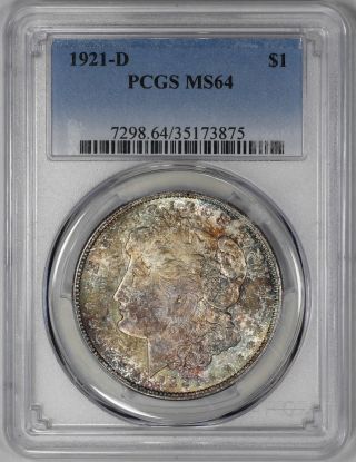 1921 D Morgan Silver Dollar $1 Pcgs Certified Ms 64 Great Color (875)