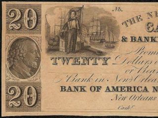 Unc 1800s $20 Dollar Bill Orleans Canal Bank Note Large Currency Paper Money