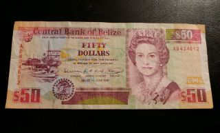 Central Bank Of Belize,  $50 Currency Note,  June 1,  1991.