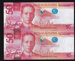 Philippines 50 Pesos Ngc Solid Serial 444444 (2019,  2018) 2 Notes Uncirculated