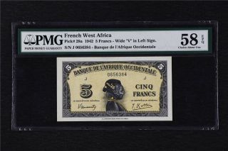 1942 French West Africa 5 Francs Pick 25a Pmg 58 Epq Choice About Unc
