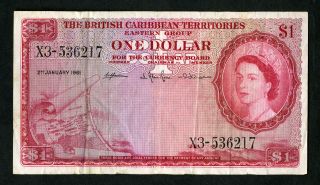 British Caribbean Territories 1 Dollar 1961 P - 7c Vf Qeii Bwc