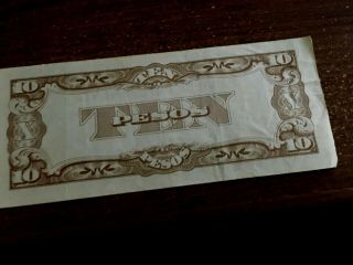 Ten Pesos The Japanese Government Currency Bank Note PE 1940s WW2 Money ANOTHER 2