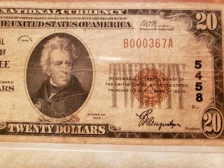1929 $20 Marine National Exchange Bank of Milwaukee bank note 3