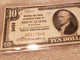 1929 $10 Marine National Exchange Bank Of Milwaukee Bank Note