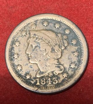 1845 Holed Large Cent Penny Braided Hair