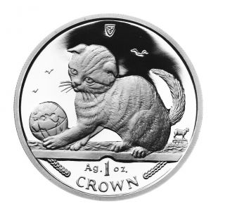 2000 Isle Of Man Scottish Fold Cat Coin 1 Oz Silver Proof &