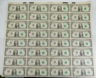 1981 $1 Federal Reserve Notes - Uncut Sheet Of 32