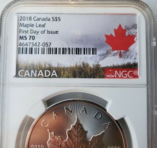 2018 Canada $5 Maple Leaf 1 oz.  9999 Silver Coin NGC MS70 First Day of Issue 3