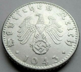 (161) German 3rd Reich 1943 D - 50 Reichspfennig Wwii Coin