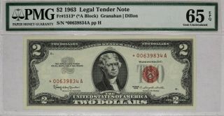1963 $2 Legal Tender Star Note Red Seal Pmg Cert 65 Epq Fr 1513 Gem Unc (834a)