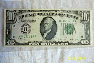 1928 B $10 Ten Dollar Bill Cu Federal Reserve Note St.  Louis Woods Mellon