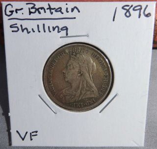 1896 Great Britain Silver Shilling,  Queen Victoria 3rd Portrait " Old Head " Coin