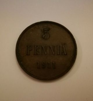 Finland Russia 5 Pennia 1911 Copper Coin