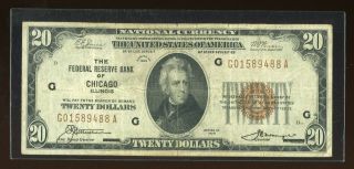 Dbr $20 Chicago 1929 Frbn Fr.  1870 - G In F - Vf Serial G01589488a