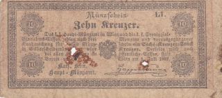 10 Kreuzer Vg Banknote From Austrian Empire/hungary 1849 Rare