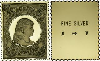 Netherlands: Ingot Stamp Gold Plated Silver Imitation Of 5 Gulden 1896 Proof