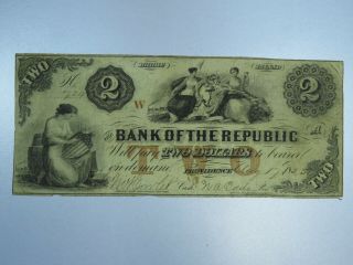 1855 $2 Bank Of The Republic Rhode Island Obsolete Currency Cu050/re