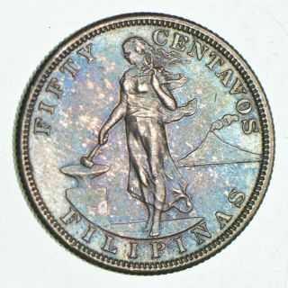 World Coin - 1904 Philippines 50 Centavos - World Silver Coin - 13.  4g 091