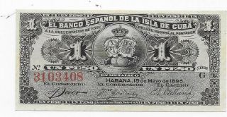 Banco Español De La Isla 1896 1 Peso Banknote,  Very Crisp