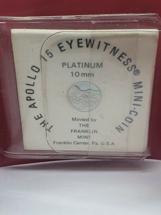 Franklin 1971 Apollo 15 Eyewitness Platinum 10mm Mini Coin 1.  4 Grams