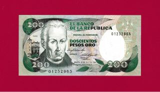 Colombia Unc Note 200 Pesos Oro 1984 (pick - 429a) Jose Mutis / Church & Monastery