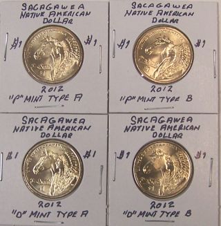 Sacagawea 2012 Uncirculated Native American Dollar Set Of 4 (p & D - Type A & B)
