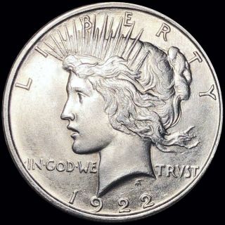 1922 - D Silver Peace Dollar Highly Uncirculated Denver Ms Bu Collectible Coin Nr