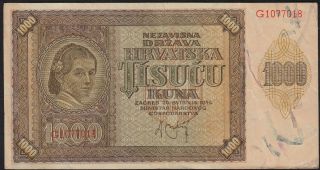1941 Croatia 1000 Kuna Wwii Ndh Money Banknote German Nazi Occupation P 4 Vf