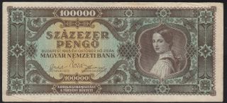1945 Hungary 100,  000 Pengo Old Vintage Paper Money Banknote Currency P 121a Vf