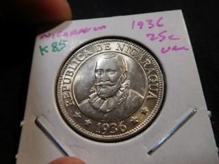K85 Nicaragua 1936 25 Centavos Unc