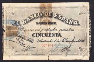 Spain 50 Pesetas 01 - 11 - 1936 Poor P.  S 584,  Banknote,  Circulated