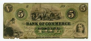 1859 $5 The Bank Of Commerce - Newbern,  North Carolina Note