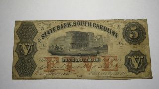 $5 1855 Charleston South Carolina Sc Obsolete Currency Bank Note Bill State
