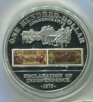 Silver Overlay " Bank Notes Of U S A " Series $100 Medallion W/coa (sknr919)