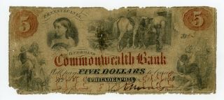 1860 $5 The Commonwealth Bank - Philadelphia,  Pennsylvania Note
