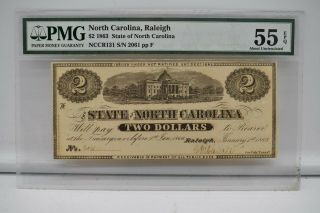 1863 $2 Confederate Currency North Carolina S/n 2061 Pmg 55