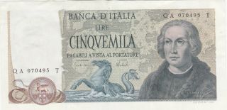5000 Lire Very Fine,  Crispy Banknote From Italy 1973 Pick - 102 Rare