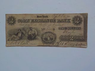 Currency Note 1862 2 Dollar Bill York Corn Exchange Bank Money Civil War Era