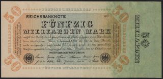 1923 50 Billion Mark Germany Vintage Paper Money Banknote Currency P 119a Xf