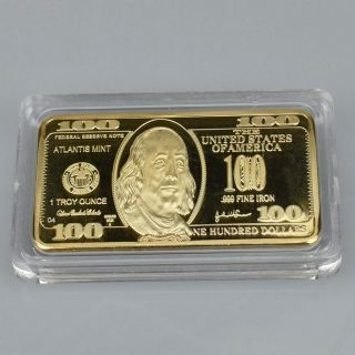 Gold Plated Usd 100 Dollar Layered Bullion Bar American Metal Coin 24k Credit