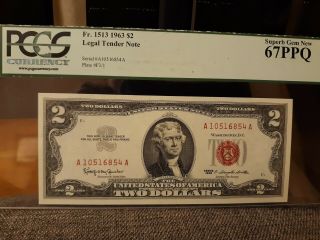1963 - $2 Legal Tender Fr 1513 (aa Block) Pcgs 67 Ppq